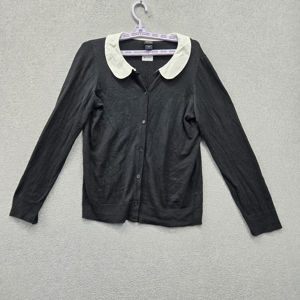 Alice in Wonderland Women Sweater L Black Cardigan We're All Mad Here Chesire